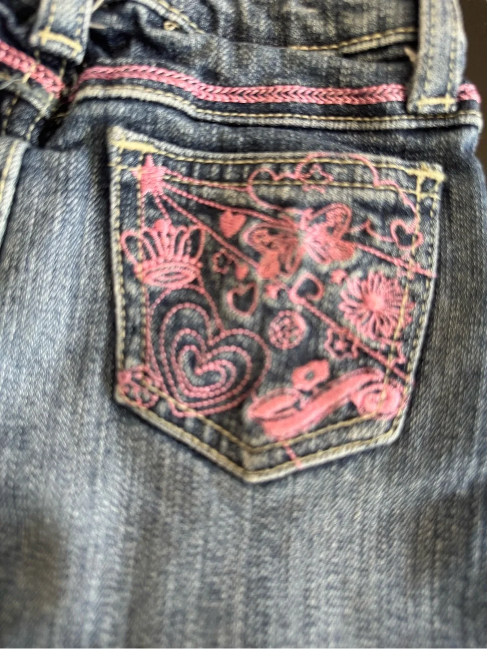 Y2K‎ Girls Denim Ruffle Skirt with Pink Trim